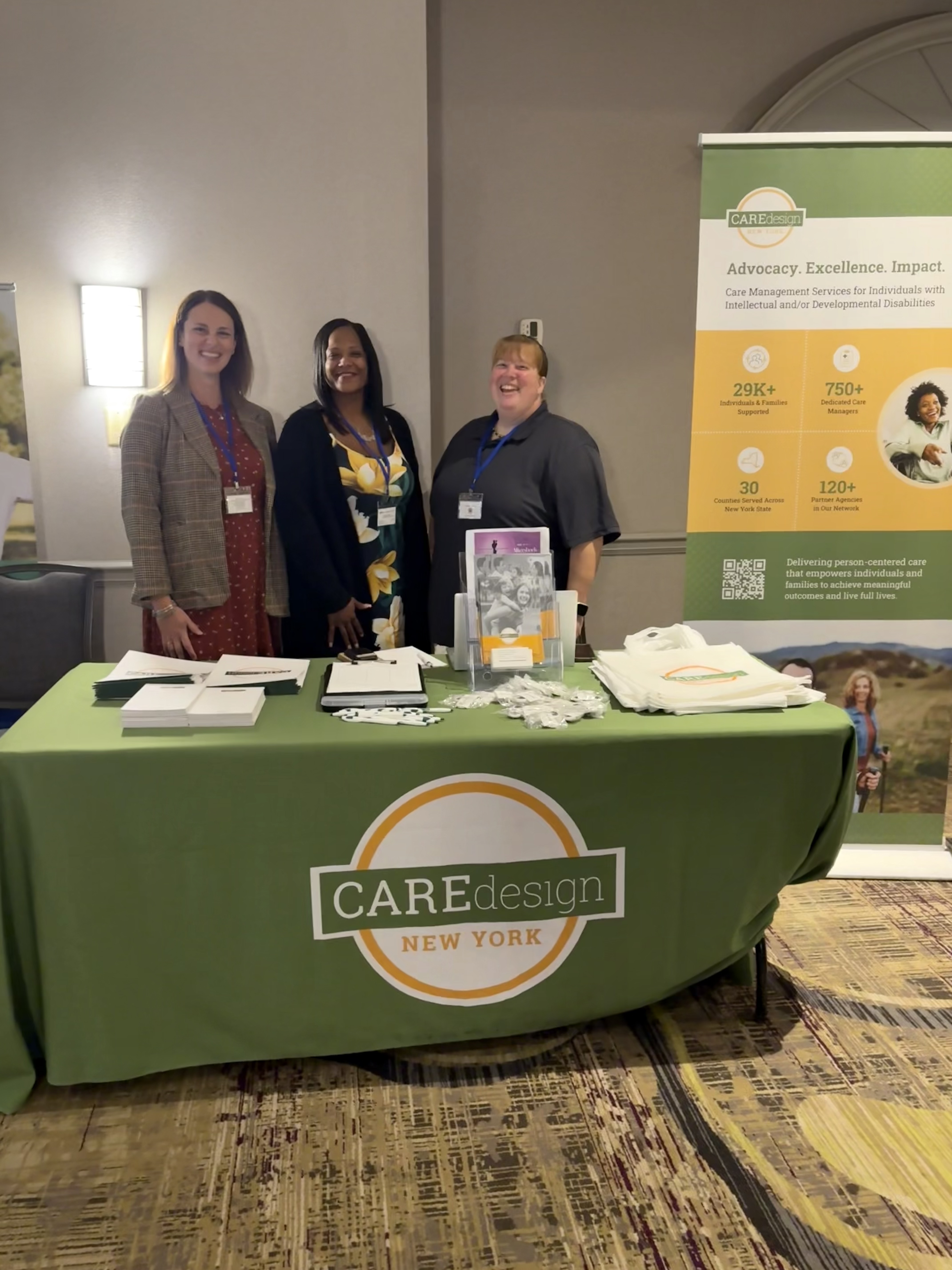 Neffy Pugh (Outreach Engagement Specialist), Brittany Miske, and Jessika Disbrow at the CDNY booth connecting with NYS IDDNA nurses and sharing how the CCO/HH connects/supports individuals with ID/DD.