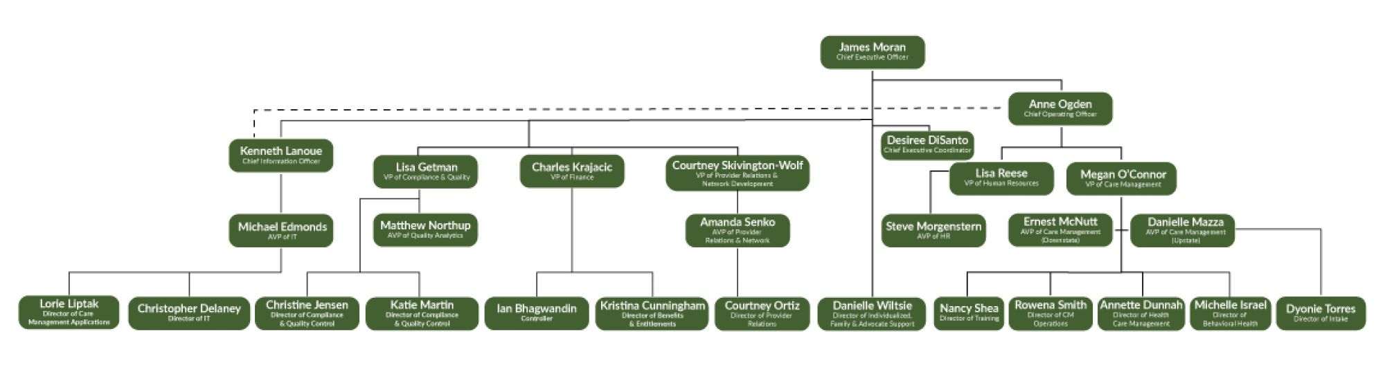 Organizational chart showing leadership team hierarchy